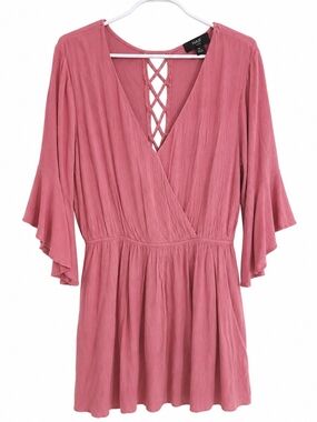 NAIF Pink Crisscross V-Neck Mini Dress